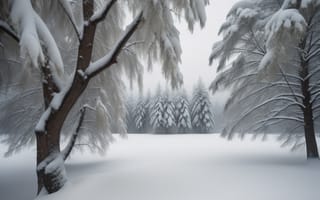 Картинка зима, зимние, время года, сезоны, сезонные, лес, деревья, дерево, природа, снег, белый, AI Art, ИИ арт, цифровое, арт, сгенерированный, AI, ИИ