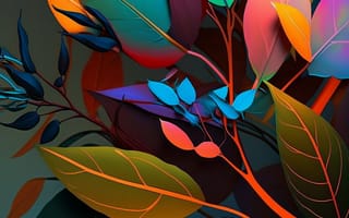 Картинка лист, растение, рисованные, арт, ветка, цветной, разноцветный, цвета, осень, AI Art, ИИ арт, цифровое, сгенерированный, AI, ИИ