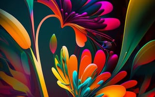 Картинка цветок, цветущий, рисованные, арт, лист, растение, AI Art, ИИ арт, цифровое, сгенерированный, AI, ИИ, цветной, разноцветный, цвета