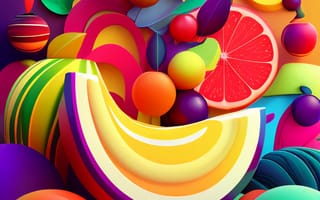 Картинка фрукт, грейпфрут, ягода, рисованные, арт, AI Art, ИИ арт, цифровое, сгенерированный, AI, ИИ, цветной, разноцветный, цвета