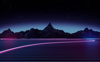 Картинка пейзаж, горы, неон, ночь, абстракция, космос, свет