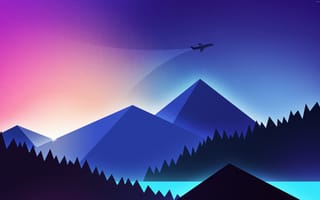 Картинка горы, пейзаж, небо, самолет, абстракция, природа, закат