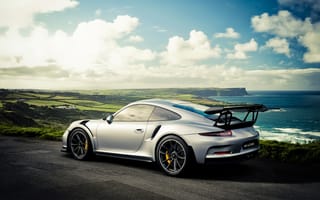 Картинка автомобиль, Porsche, природа, море, пейзаж, небо, скорость, обои, спорткар, дорожка