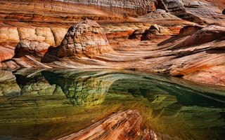 Картинка природа, ландшафт, скалы, отражение, вода, цвета, пейзаж, горы, камни, пустыня