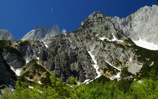 Картинка горы, природа, пейзаж, снег, небо, лес, скалы