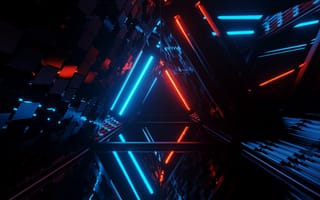 Картинка абстракция, свет, технологии, неон, графика, футуризм, треугольники, темный фон