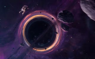 Картинка космос, черная дыра, астронавт, галактика, астероиды, космический, вселенная