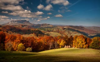 Картинка осень, пейзаж, горы, природа, деревья, небо, цвета