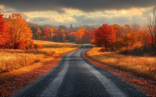 Картинка осень, пейзаж, дорога, природа, деревья, цвета, горы