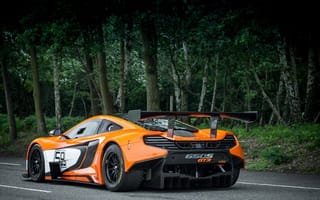 Картинка машина, McLaren, спорткар, авто, дорога, ореховый лес, скорость, дизайн, тюнинг, фото
