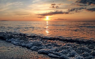 Картинка закат, море, пейзаж, волны, небо, природа, отдых