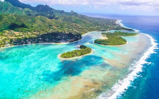 Картинка острова, океан, природа, пейзаж, горы, водопады, тропики