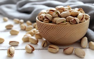 Картинка фисташки, орехи, еда, закуска, деревянная чаша, натуральные, фоновое изображение