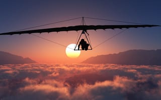 Картинка полет, закат, облака, параплан, приключение, небо, горы