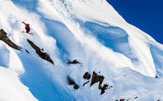 Картинка лыжи, горнолыжный спорт, зима, снег, экстрим, пейзаж, горы