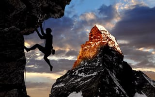 Картинка скалолазание, горы, природа, приключение, пейзаж, экстрим, закат