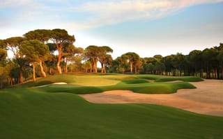 Картинка гольф, пейзаж, природа, деревья, трава, песок, отдых