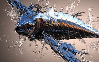 Картинка рыба, металл, водопад, гладкий, абстракция, технология, дизайн