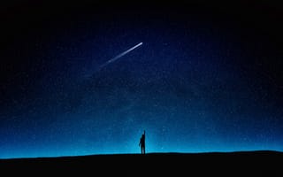 Картинка звезды, космос, метеор, ночное небо, человек, пейзаж, галактика