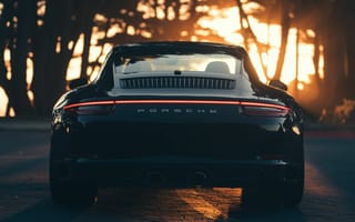 Картинка автомобиль, Porsche, закат, черный, дизайн, дорога, природа