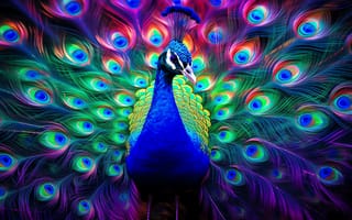 Картинка павлин, цветы, яркие цвета, природа, красота, фон, обои