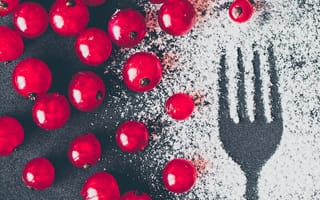 Картинка ягоды, вилка, сахар, еда, декор, фрукты, стиль