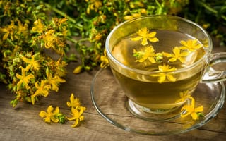 Картинка чай, цветы, желтые, напиток, природа, трава, столовая