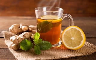 Картинка чай, имбирь, лимон, мята, напиток, горячий, натуральный