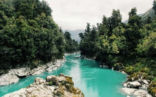 Картинка река, природа, лес, пейзаж, вода, горы, камни