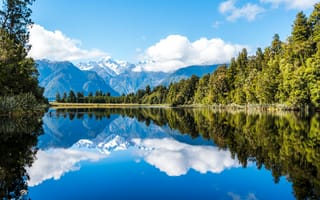 Картинка природа, озеро, горы, отражение, пейзаж, небо, лес