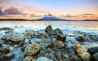 Картинка природа, горы, вода, закат, камни, пейзаж, мир