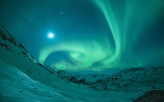 Картинка северное сияние, ночное небо, горы, зима, природа, звезды, пейзаж