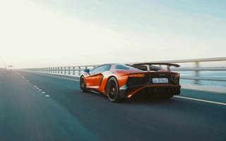 Картинка спорткар, дорога, автомобиль, Lamborghini, скорость, мост, пейзаж