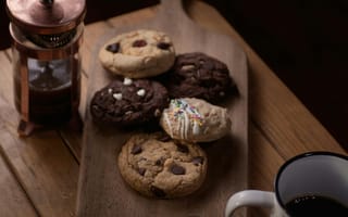 Картинка печенье, кофе, десерт, выпечка, еда, уют, доска