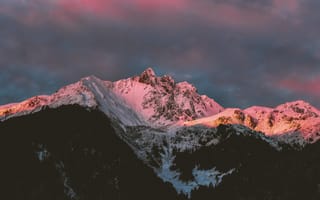 Картинка горы, пейзаж, природа, закат, снег, небо, красота