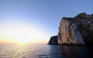 Картинка море, скала, закат, природа, пейзаж, водная гладь, красота