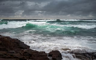 Картинка море, волны, пейзаж, скалы, облака, природа, океан