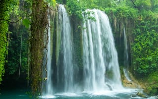 Картинка водопад, природа, зелень, вода, пейзаж, лес, отдых