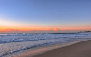 Картинка море, закат, пляж, пейзаж, волны, небо, песок