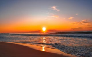 Картинка закат, море, пляж, природа, пейзаж, солнце, водная гладь