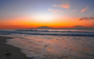 Картинка закат, море, пляж, природа, пейзаж, океан, небо