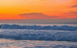 Картинка океан, закат, волны, природа, пейзаж, мир, спокойствие