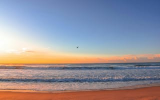 Картинка море, закат, пляж, пейзаж, природа, небо, волны