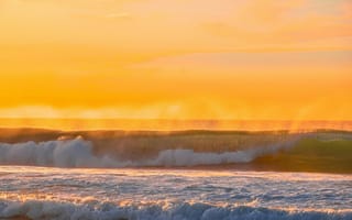 Картинка океан, закат, волны, природа, пейзаж, мир, спокойствие