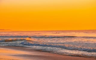 Картинка море, закат, пляж, волны, пейзаж, отдых, природа