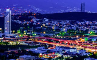 Картинка город, ночь, архитектура, дороги, огни, пейзаж, здания