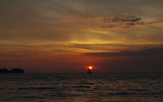 Картинка закат, море, парусник, природа, пейзаж, океан, небо