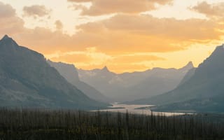 Картинка горы, закат, природа, пейзаж, река, долина, небо