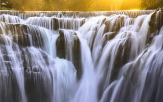 Картинка водопад, природа, пейзаж, вода, свет, лес, красота