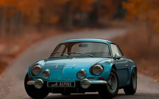 Картинка автомобиль, Альпина, синий, осень, дорога, ретро, пейзаж